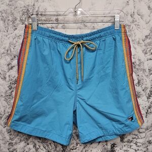 Aviator Nation Mens 5 Stripe Flex Shorts Parrot Blue, Size 33, Made In LA